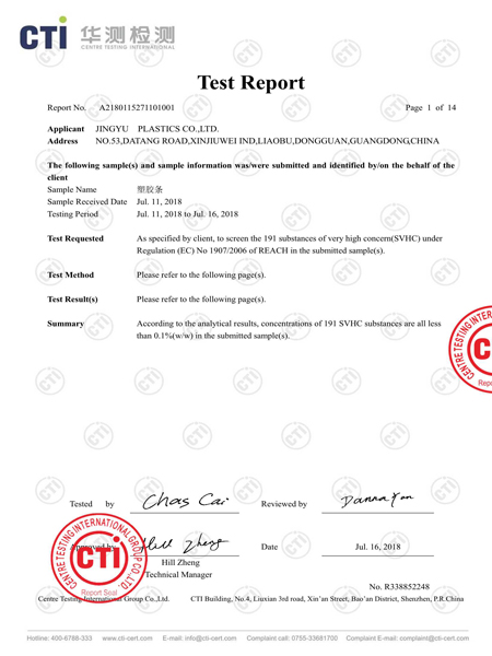 RECH191項(xiang)檢測通過(guò)報告